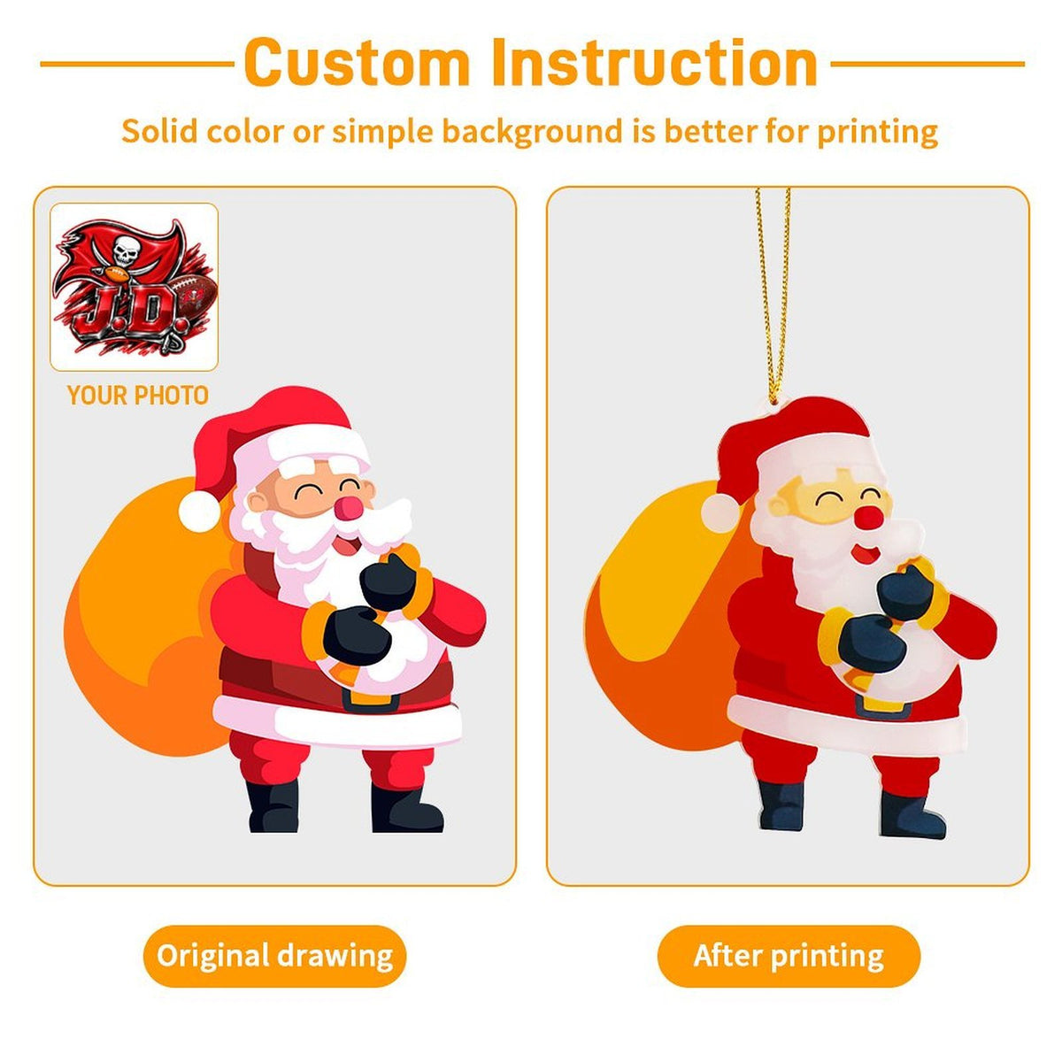 Design Custom Photo Acrylic Hanger Ornament (Different Printing)(3PCs)
