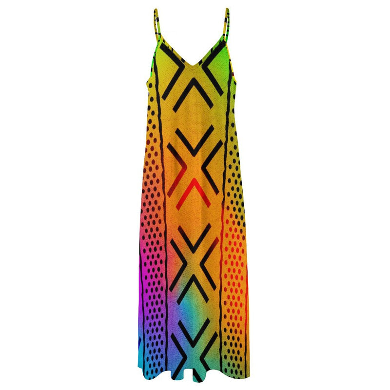 Spaghetti Strap Ankle-Length Dress, Rainbow African Print