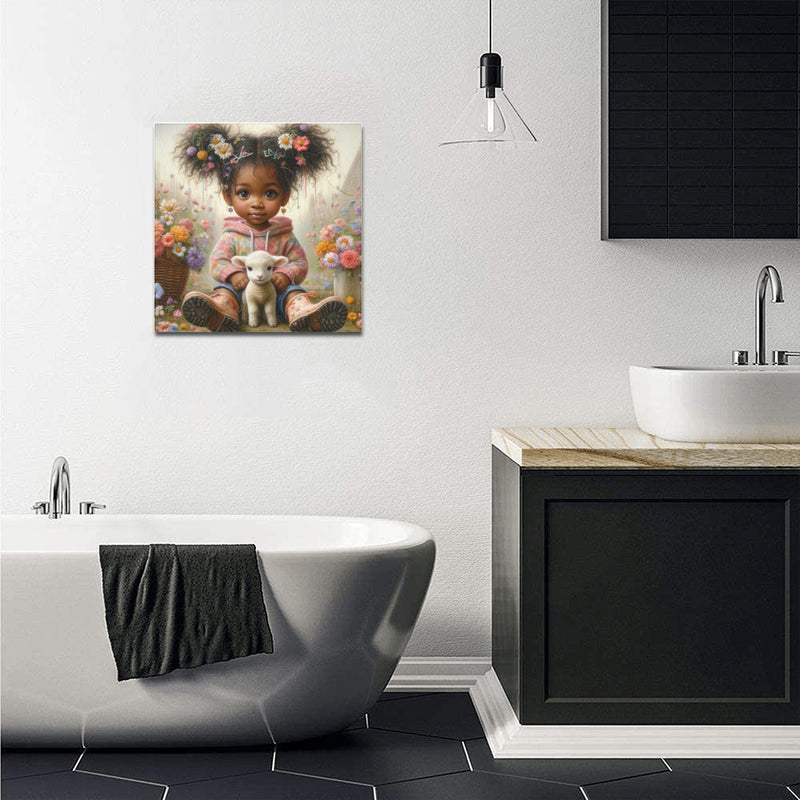 Girl with Lamb Upgraded Canvas Print 16"x16"