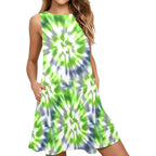 Tie Dye Sleeveless A-Line Pocket Dress