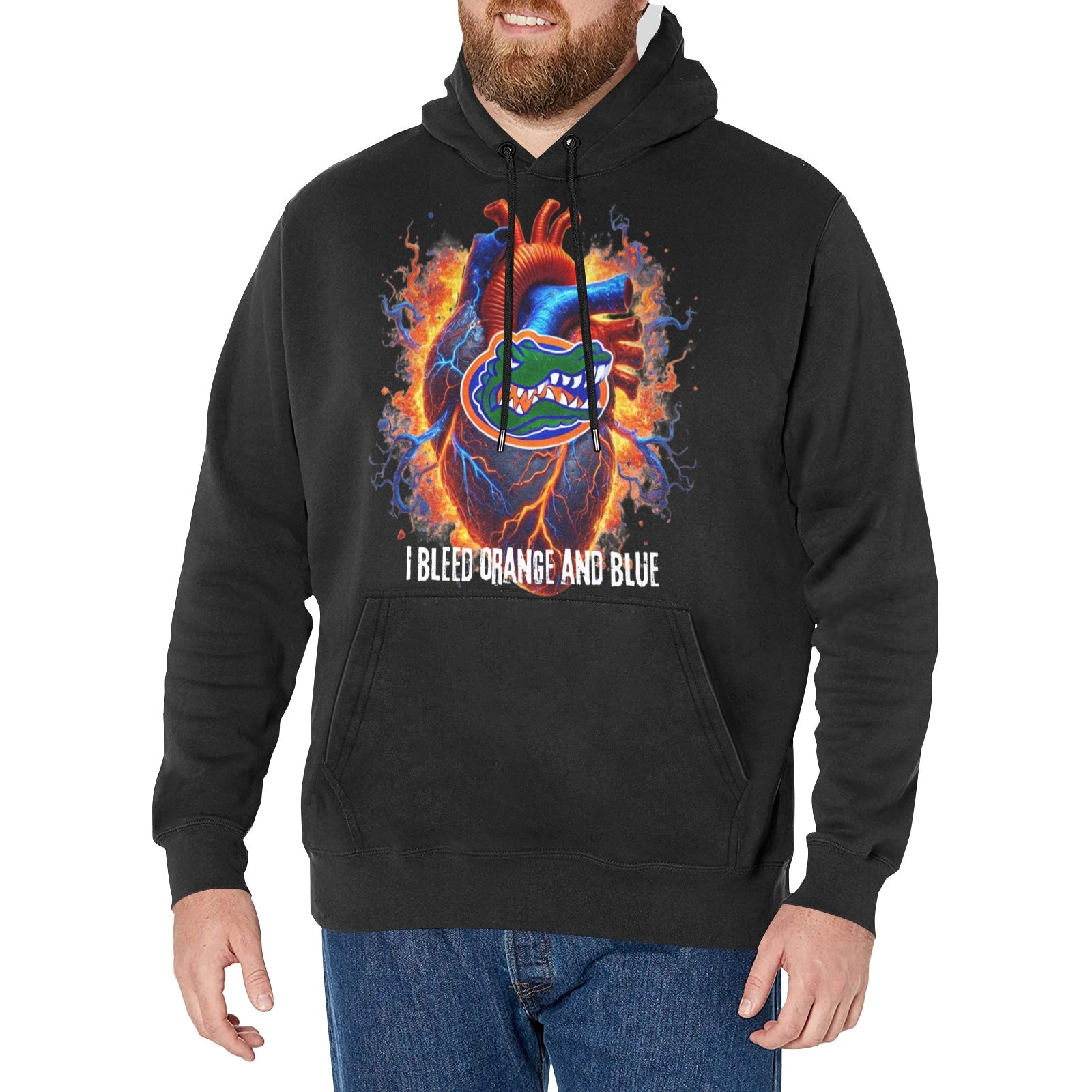 Orange and Blue Men's Fleece Hoodie w/ White Lining Hood (Model H55)