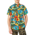 Men's Short Sleeve Shirt with Chest Pocket, Hawaii Print