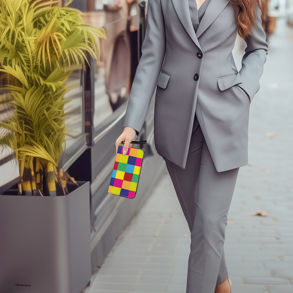 Twill Faux PU Leather clutch bag, Blocks of Color
