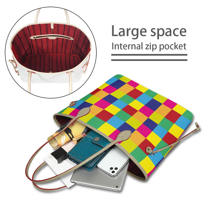Women PU Leather Handbags, Color Block