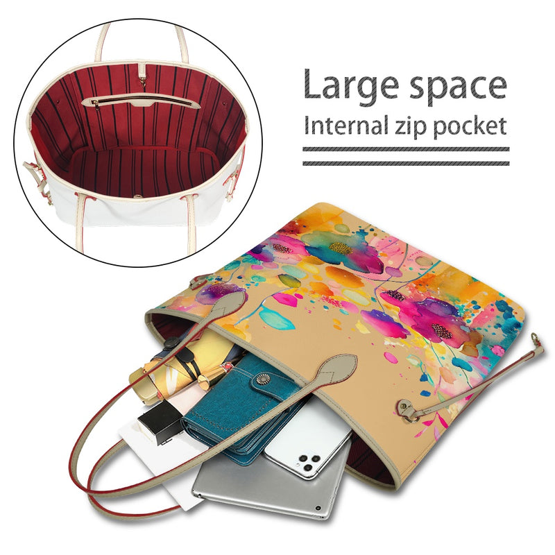 Women PU Leather Handbags, Floral Purse