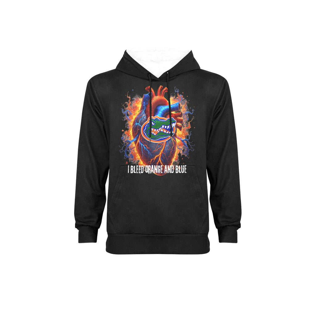 Orange and Blue Men's Fleece Hoodie w/ White Lining Hood (Model H55)