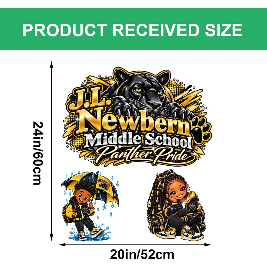 Small PVC Stickers (UV) 20"x24" Cheerful J.L. Newbern Rainy Day Sticker Chilly Days Warm Hearts Sticker Glossy BlackandGold School Spirit Girl J.L. Newbern Panther Pride Mascot