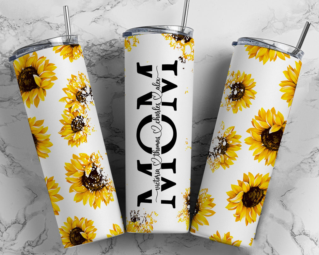 Sunflower Tumbler, MoM Tumbler, Mother's Day, Personalized Tumbler, 20oz Tumbler, Floral Tumbler, Custom Tumbler