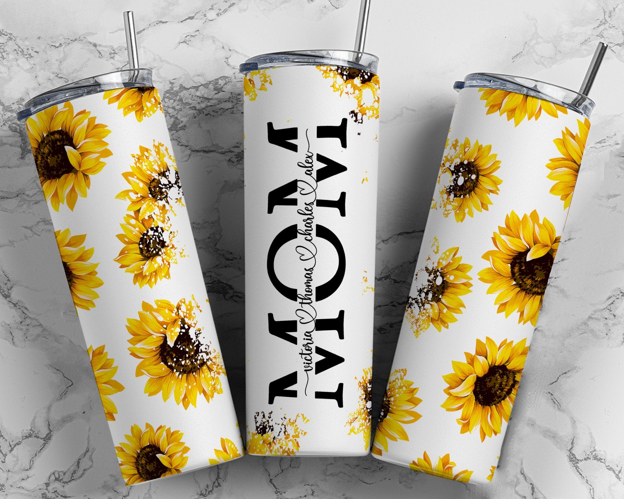 Sunflower Tumbler, MoM Tumbler, Mother's Day, Personalized Tumbler, 20oz Tumbler, Floral Tumbler, Custom Tumbler