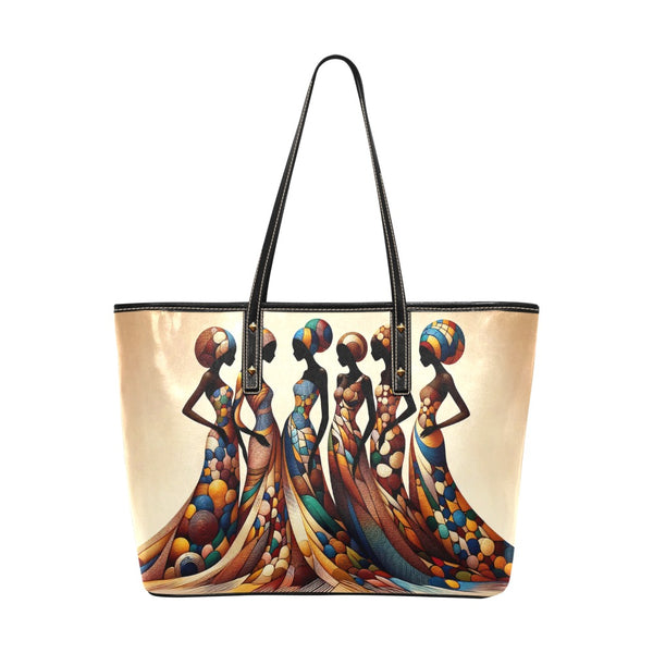 Abstract African Women Chic Leather Tote Bag