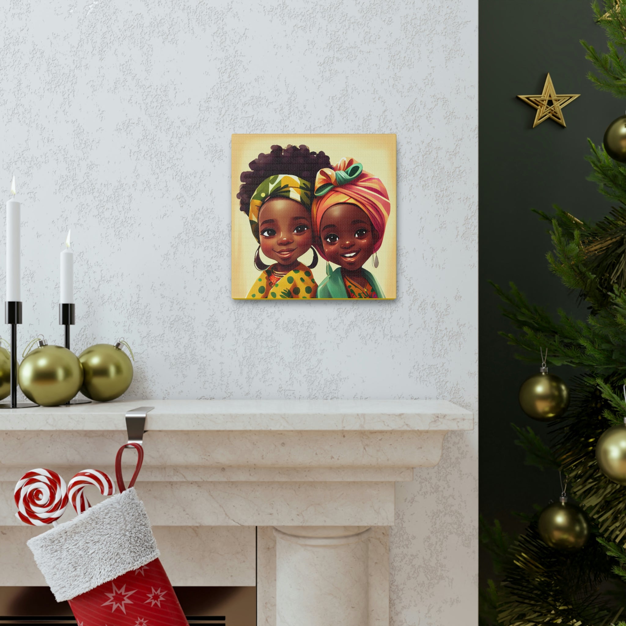 Cute Afro Girls Canvas, African Canvas, Canvas for Home Decor, Wall Decoration, Housewarming Gift, Girls Canvas