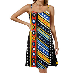 Colorful African Print Drawstring Neck Sleeveless Dress (Model D68)