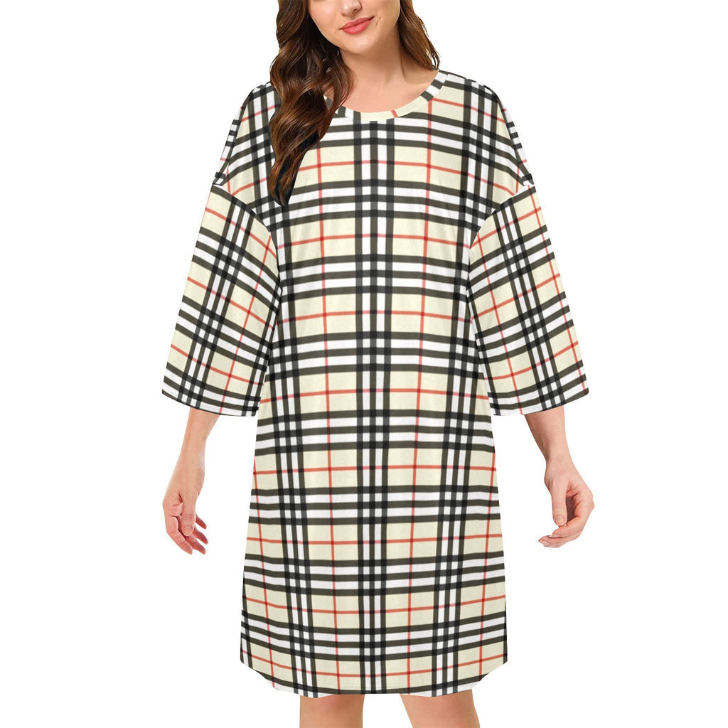 Plaid Beige Women's Oversized Sleep Tee