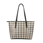 Plaid Beige Leather Tote Bag/Large