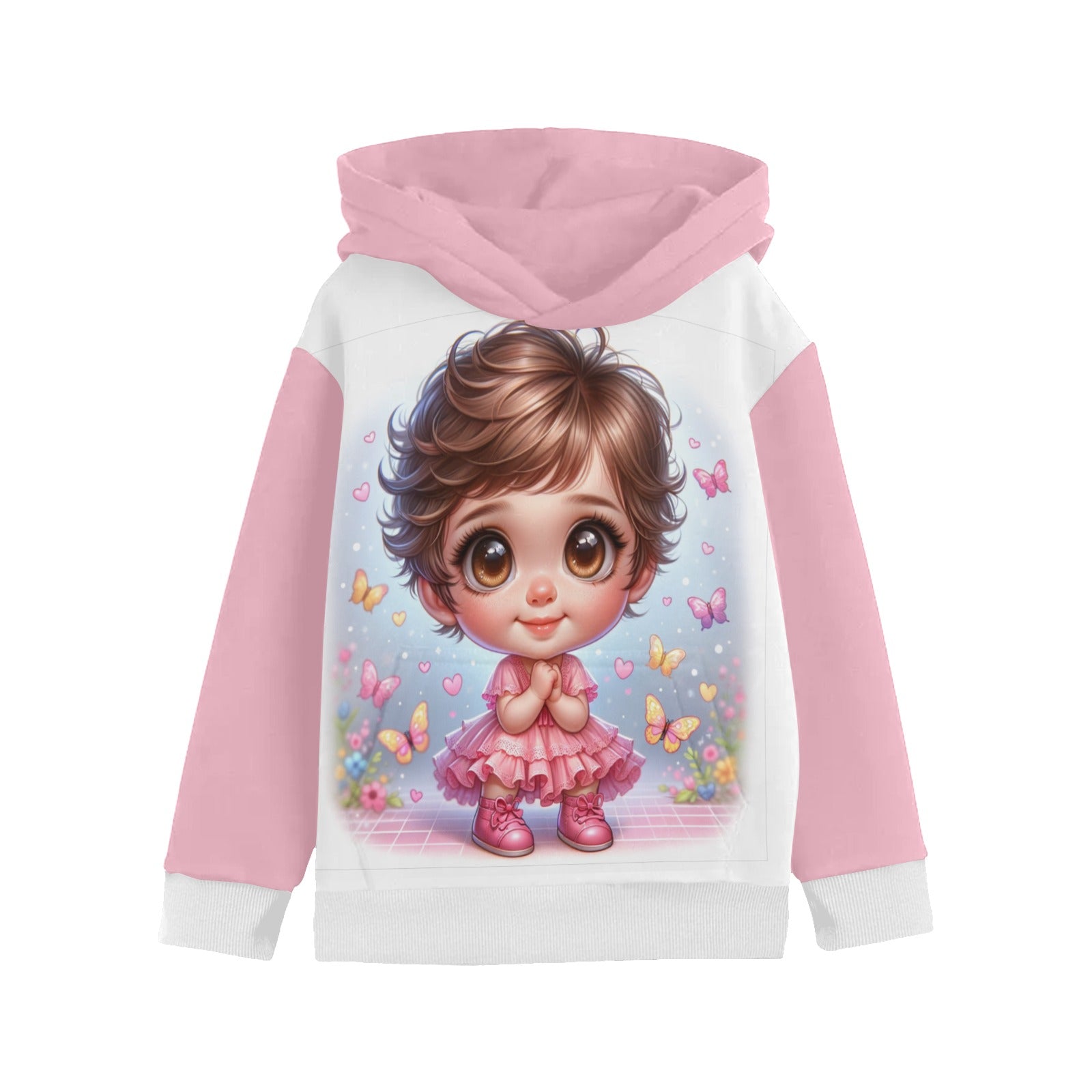 Pink and White Hoodie Big Girls' Long Sleeve Hoodie