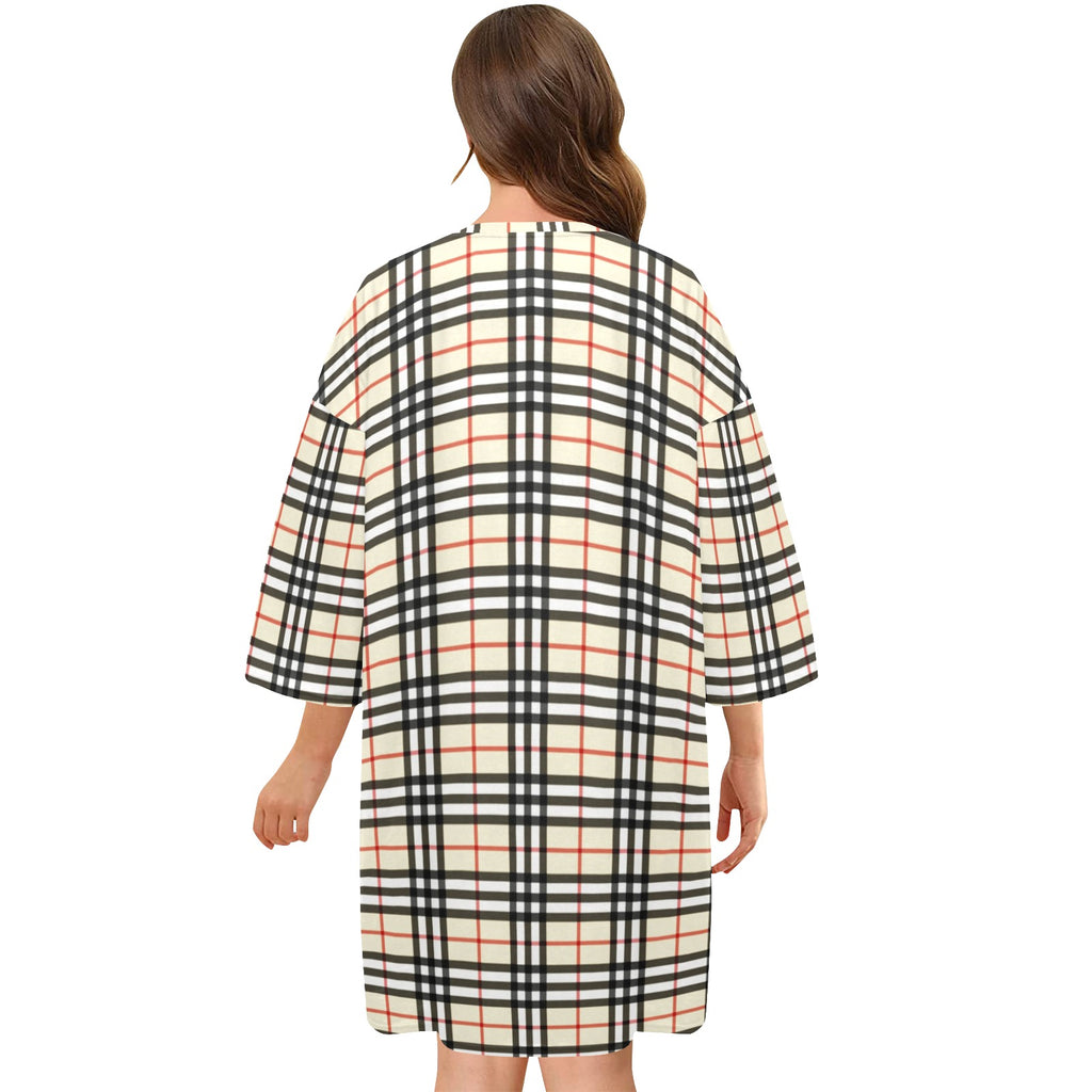 Plaid Beige Women's Oversized Sleep Tee