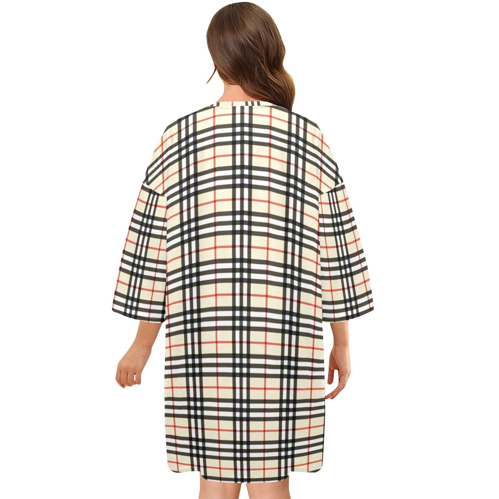 Plaid Beige Women's Oversized Sleep Tee