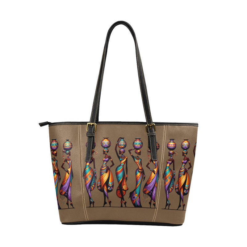 Tote Bag Large_African Ladies Print Leather Tote Bag/Large