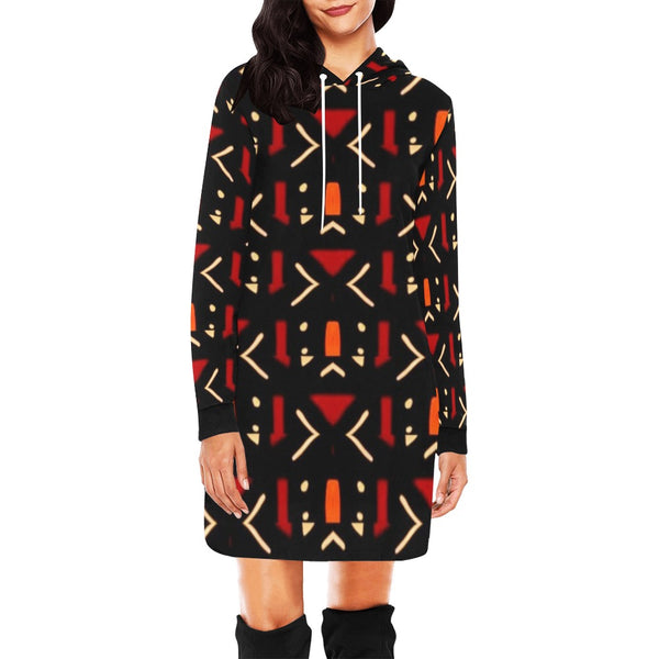 Hoodie MIni Dress/Bogolan Print