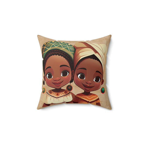 Princess with Bogolan Print, Spun Polyester Square Pillow, Home Decor