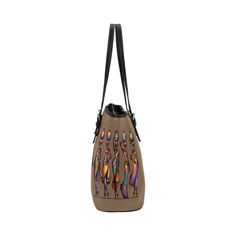 Tote Bag Large_African Ladies Print Leather Tote Bag/Large