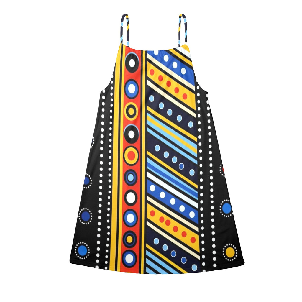 Colorful African Print Drawstring Neck Sleeveless Dress (Model D68)