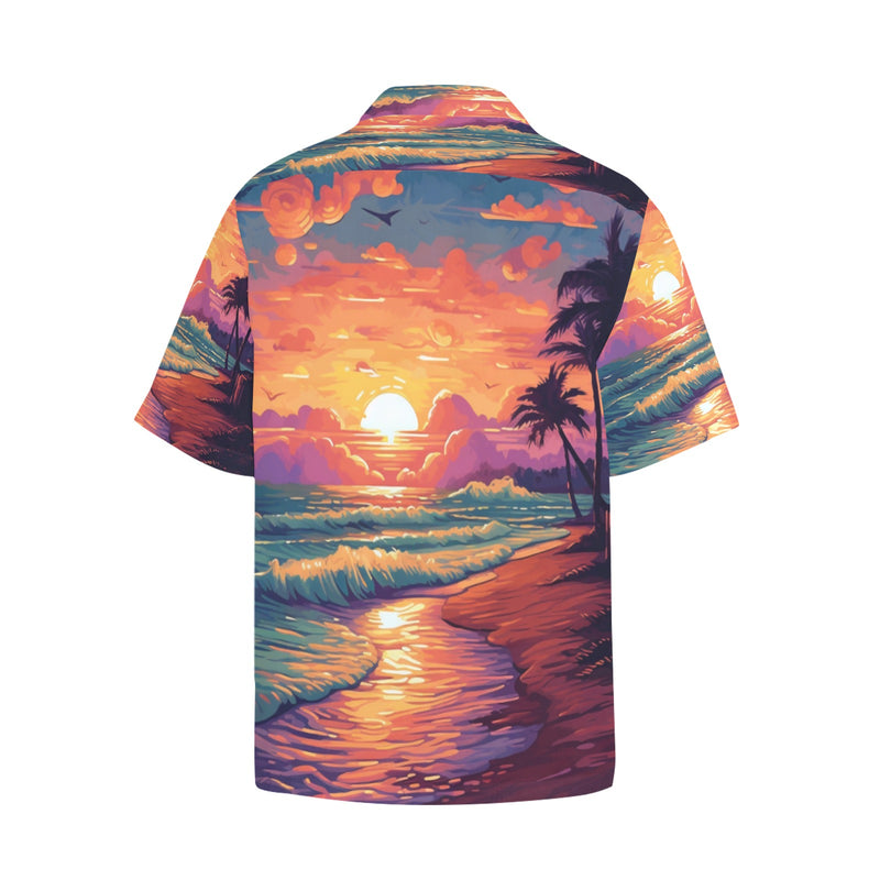 Hawaiian Print Shirt Hawaiian Shirt with Chest Pocket&Merged Design (T58)