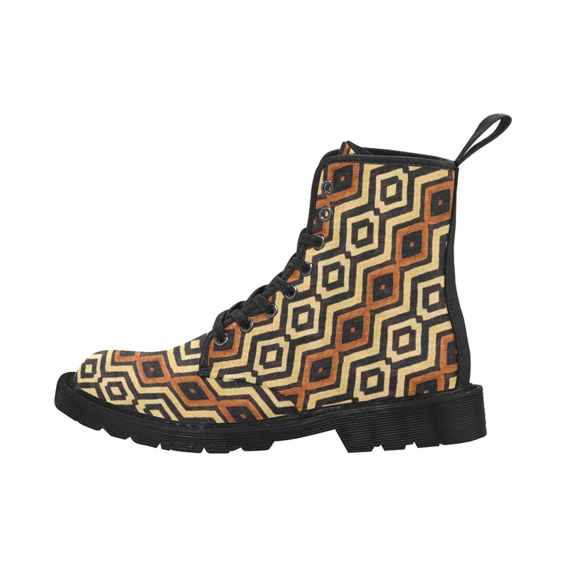 Bogolan Brown Print Martin Boots for Women (Black)