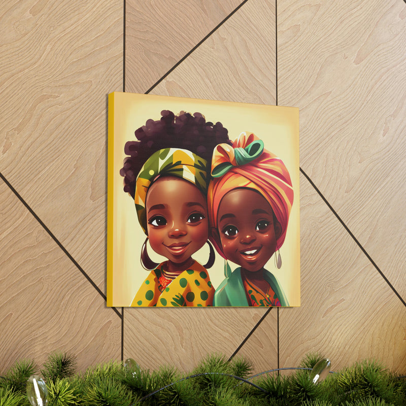 Cute Afro Girls Canvas, African Canvas, Canvas for Home Decor, Wall Decoration, Housewarming Gift, Girls Canvas