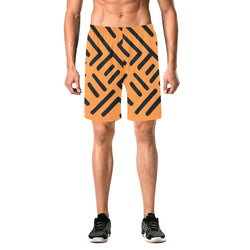 Beach Shorts, Orange Print Swim Shorts Men's All Over Print Elastic Beach Shorts