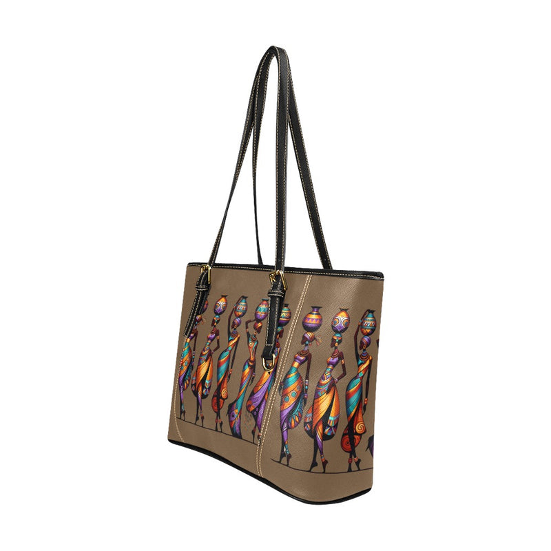 Tote Bag Large_African Ladies Print Leather Tote Bag/Large