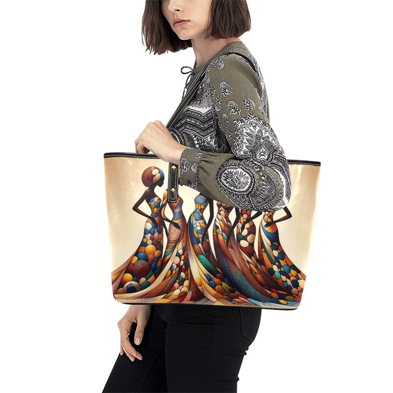 Abstract African Women Chic Leather Tote Bag