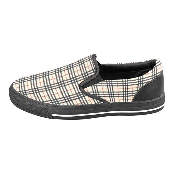 Plaid Beige Women's Slip-on Canvas Shoes (Model 019)