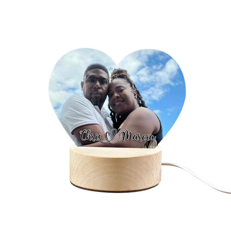 Heart-Shaped Acrylic Photo Panel with Light Base