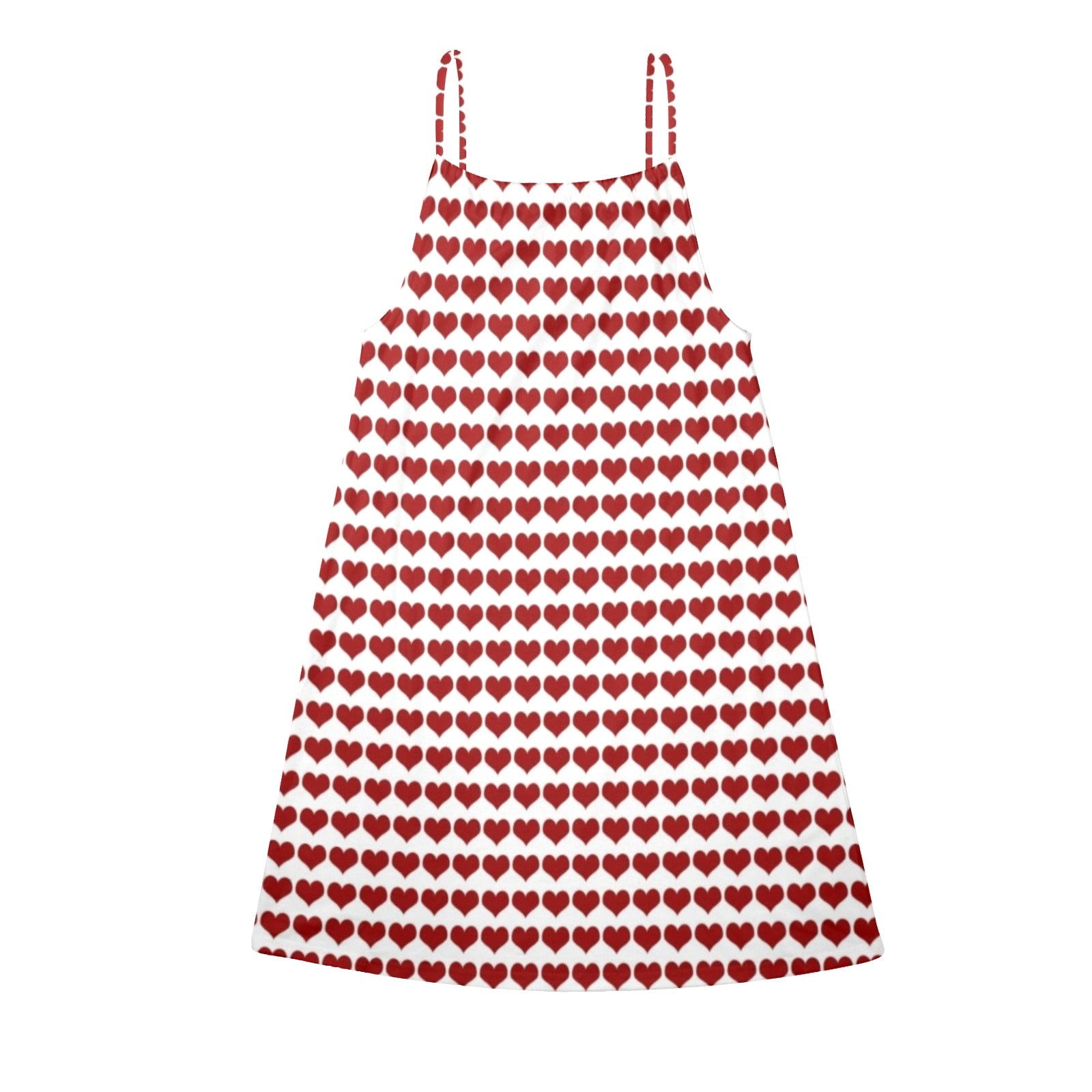 Red Hearts Drawstring Neck Sleeveless Dress (Model D68)