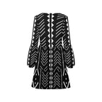 Black and White Aztec Print V-Neck Loose Fit Dress