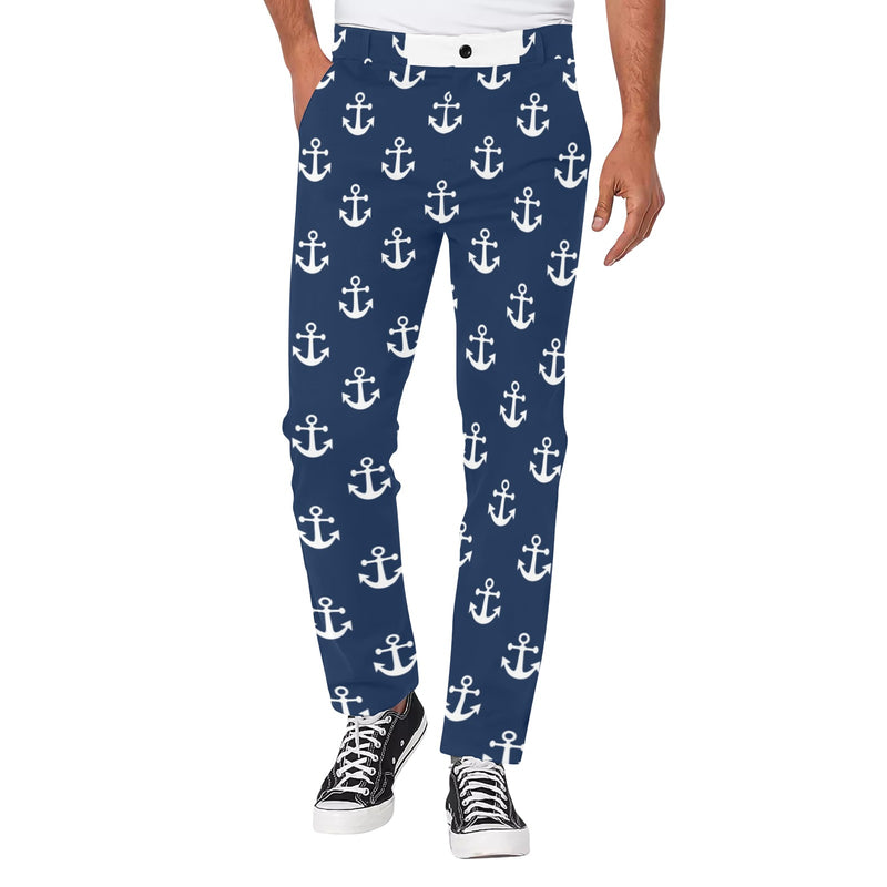 Navy/Anchors Men's All Over Print Casual Trousers