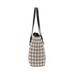 Plaid Beige Leather Tote Bag/Large