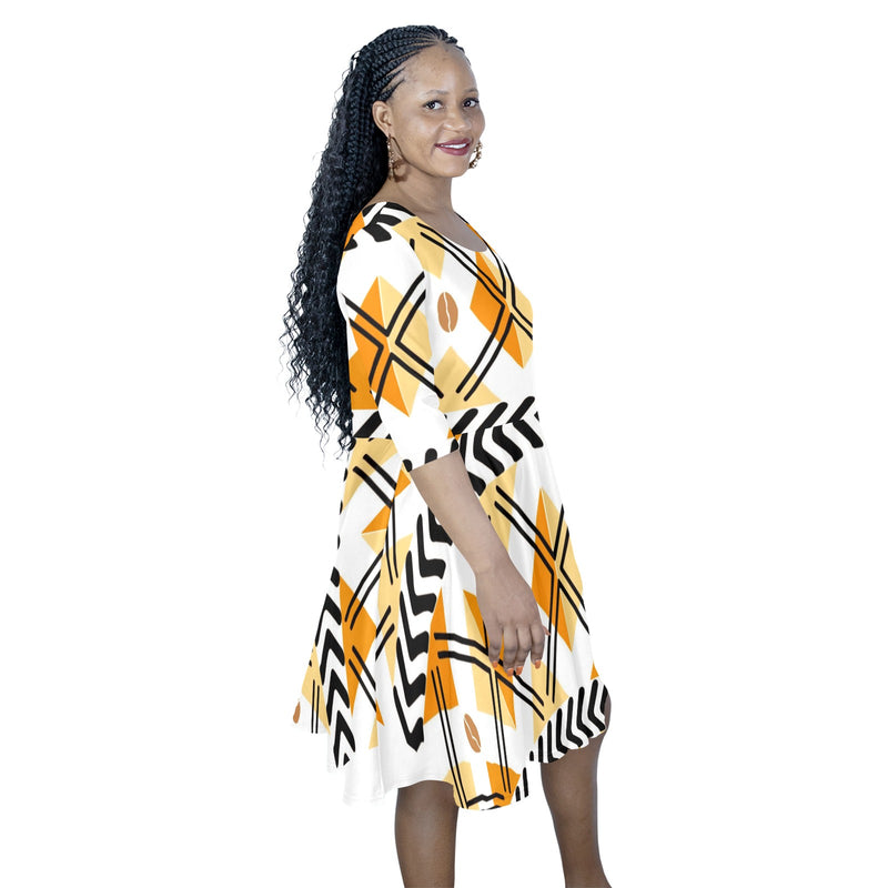 African Print Dress Half Sleeve Skater Dress