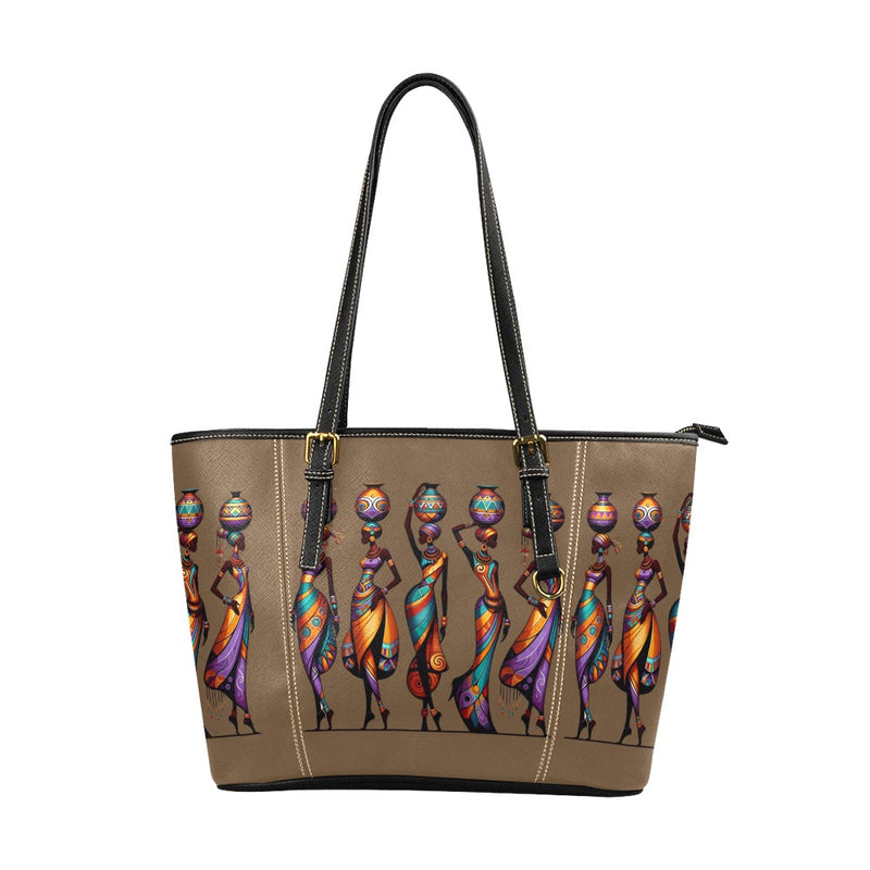 Tote Bag Large_African Ladies Print Leather Tote Bag/Large