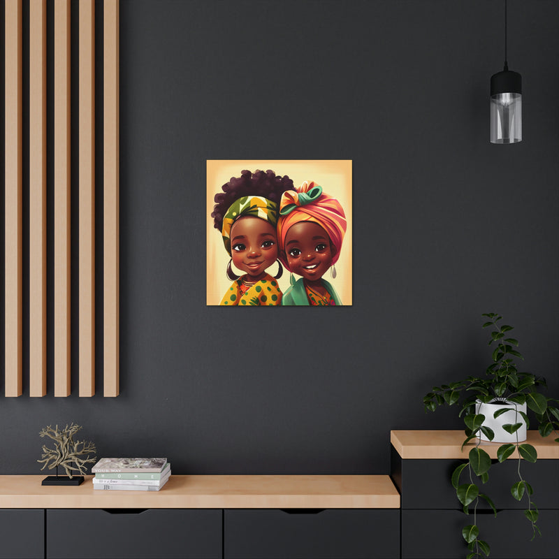 Cute Afro Girls Canvas, African Canvas, Canvas for Home Decor, Wall Decoration, Housewarming Gift, Girls Canvas