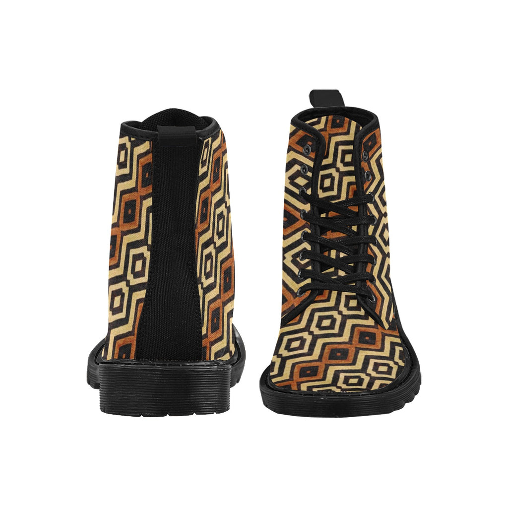 Bogolan Brown Print Martin Boots for Women (Black)