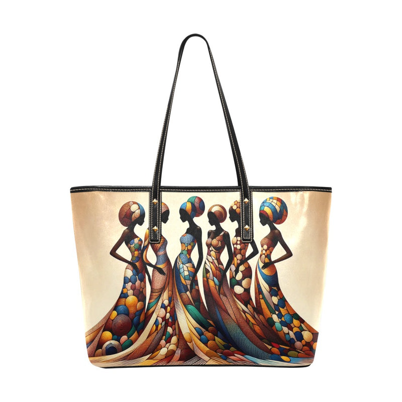 Abstract African Women Chic Leather Tote Bag