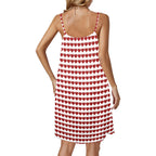 Red Hearts Drawstring Neck Sleeveless Dress (Model D68)