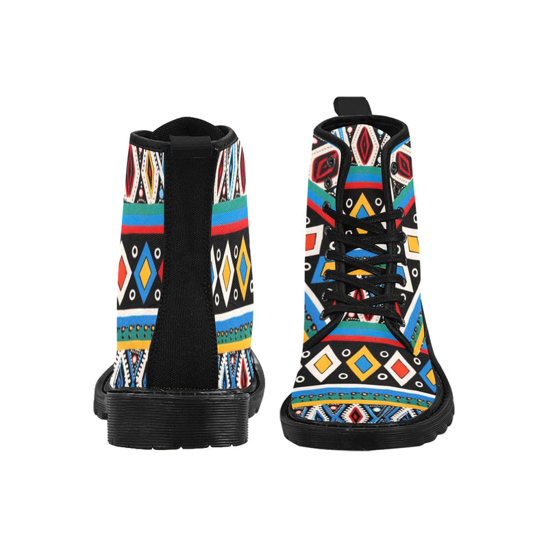 African Print, Masai Inspired Martin Boots for Women (Black)