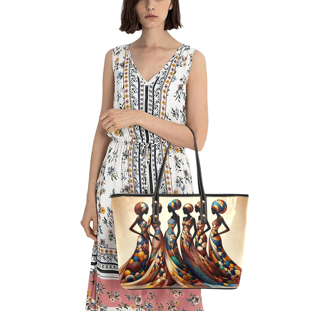 Abstract African Women Chic Leather Tote Bag