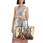Abstract African Women Chic Leather Tote Bag