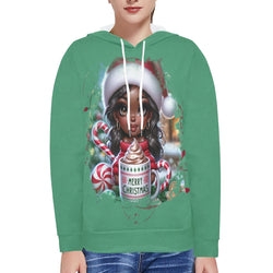Merry Christmas Women's Fleece Hoodie w/ White Lining Hood
