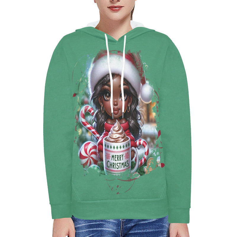 Merry Christmas Women's Fleece Hoodie w/ White Lining Hood
