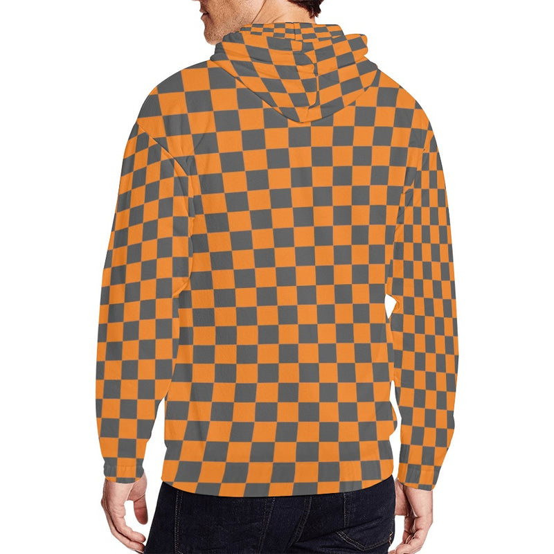 Orange Checkered All Over Print Full Zip Hoodie for Men (Model H14)